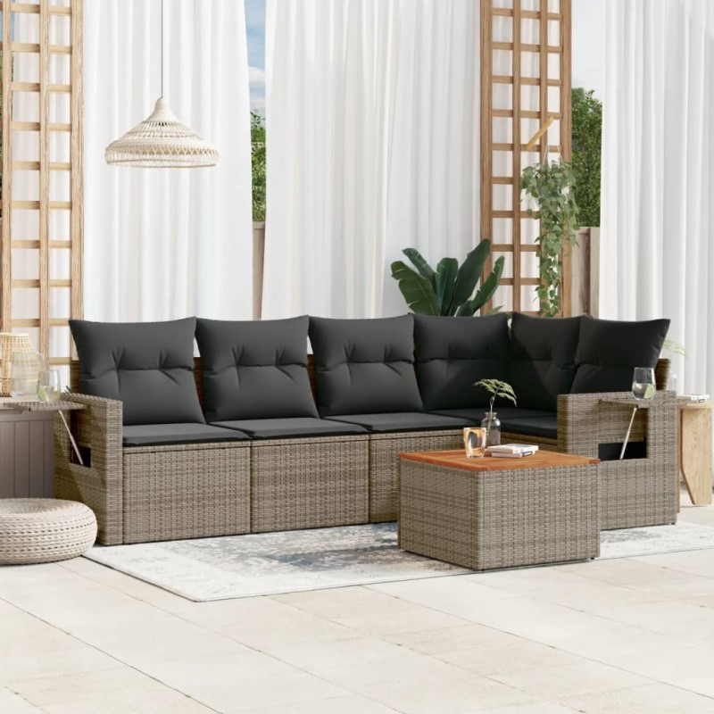 vidaXL 6-tlg. Garten-Sofagarnitur mit Kissen Grau Poly Rattan vidaXL 6-tlg. Garten-Sofagarnitur mit Kissen Grau Poly Rattan