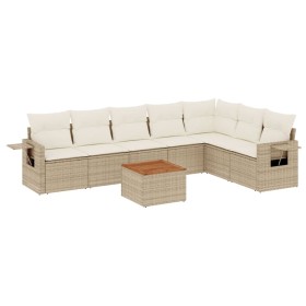 vidaXL 8-tlg. Garten-Sofagarnitur mit Kissen Beige Poly Rattan