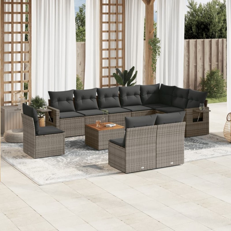 vidaXL 11-tlg. Garten-Sofagarnitur mit Kissen Grau Poly Rattan vidaXL 11-tlg. Garten-Sofagarnitur mit Kissen Grau Poly Rattan