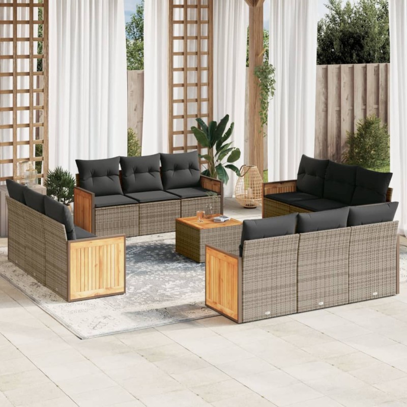 vidaXL 13-tlg. Garten-Sofagarnitur mit Kissen Grau Poly Rattan vidaXL 13-tlg. Garten-Sofagarnitur mit Kissen Grau Poly Rattan