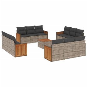 vidaXL 13-tlg. Garten-Sofagarnitur mit Kissen Grau Poly Rattan