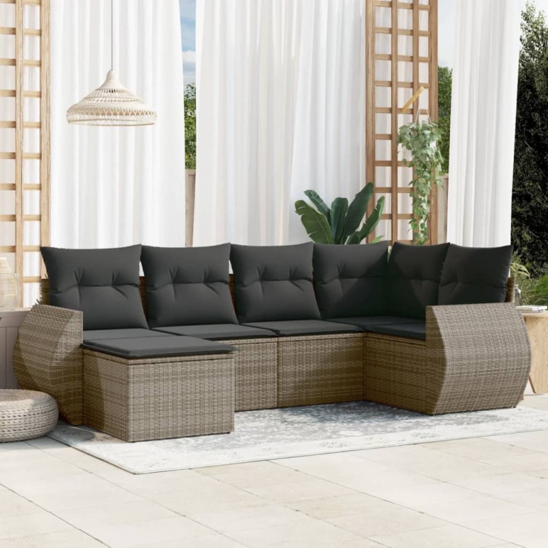 vidaXL 6-tlg. Garten-Sofagarnitur mit Kissen Grau Poly Rattan vidaXL 6-tlg. Garten-Sofagarnitur mit Kissen Grau Poly Rattan