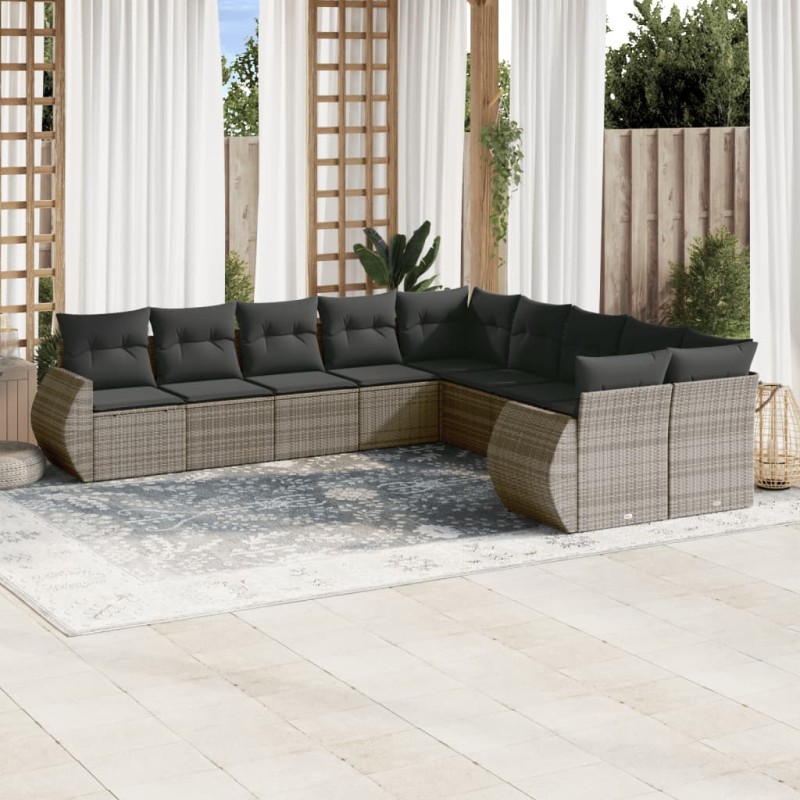 vidaXL 10-tlg. Garten-Sofagarnitur mit Kissen Grau Poly Rattan vidaXL 10-tlg. Garten-Sofagarnitur mit Kissen Grau Poly Rattan