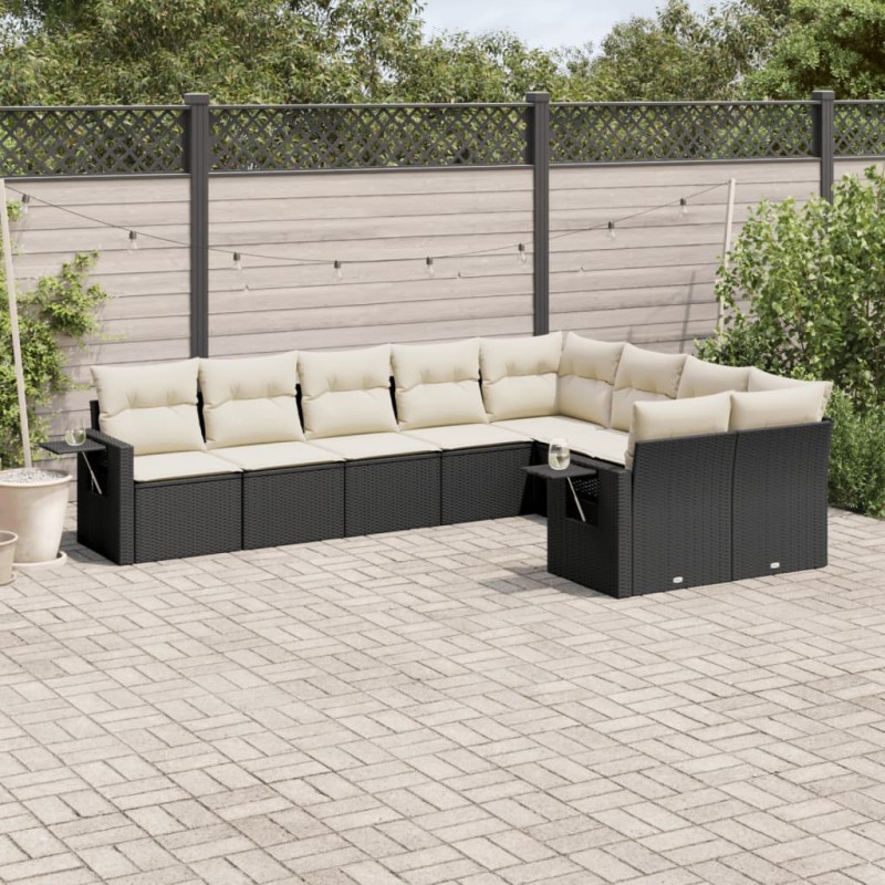 vidaXL 9-tlg. Garten-Sofagarnitur mit Kissen Schwarz Poly Rattan vidaXL 9-tlg. Garten-Sofagarnitur mit Kissen Schwarz Poly Rattan