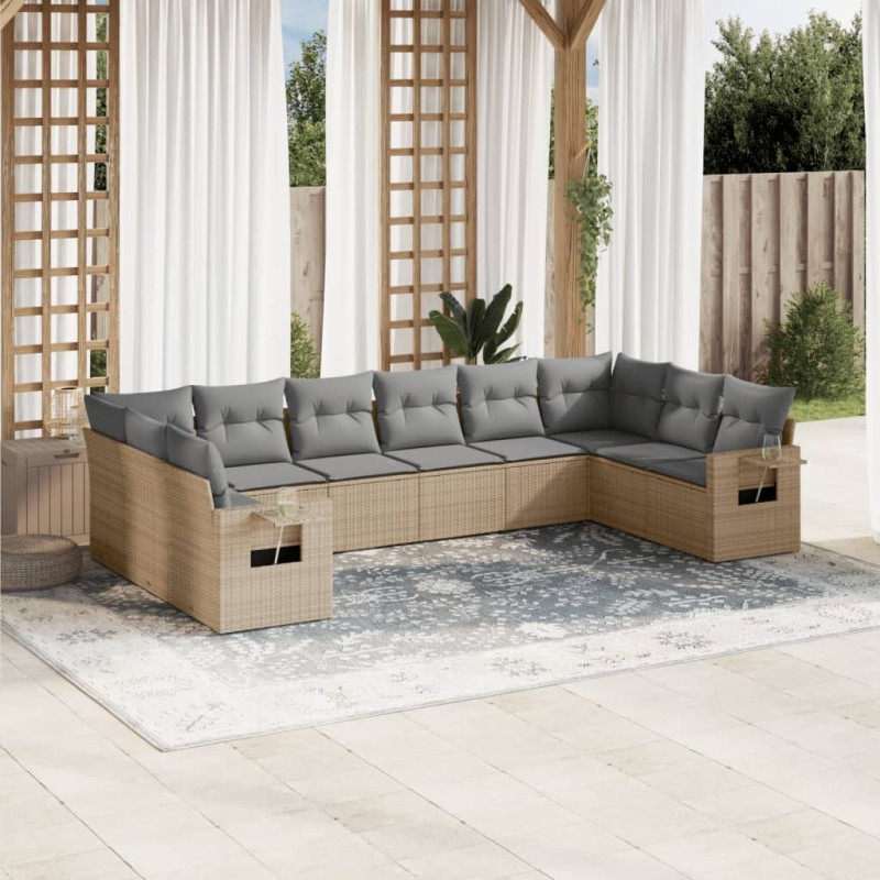 vidaXL 10-tlg. Garten-Sofagarnitur mit Kissen Beige Poly Rattan vidaXL 10-tlg. Garten-Sofagarnitur mit Kissen Beige Poly Rattan