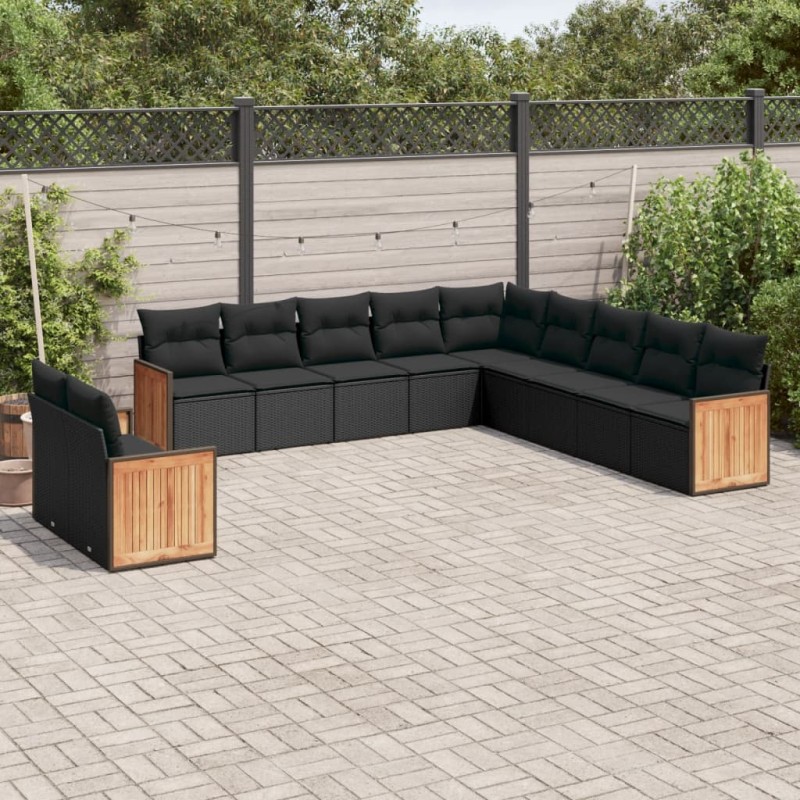 vidaXL 11-tlg. Garten-Sofagarnitur mit Kissen Schwarz Poly Rattan vidaXL 11-tlg. Garten-Sofagarnitur mit Kissen Schwarz Poly Rattan