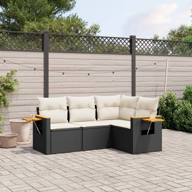 vidaXL 4-tlg. Garten-Sofagarnitur mit Kissen Schwarz Poly Rattan vidaXL 4-tlg. Garten-Sofagarnitur mit Kissen Schwarz Poly Rattan