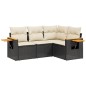 vidaXL 4-tlg. Garten-Sofagarnitur mit Kissen Schwarz Poly Rattan vidaXL 4-tlg. Garten-Sofagarnitur mit Kissen Schwarz Poly Rattan