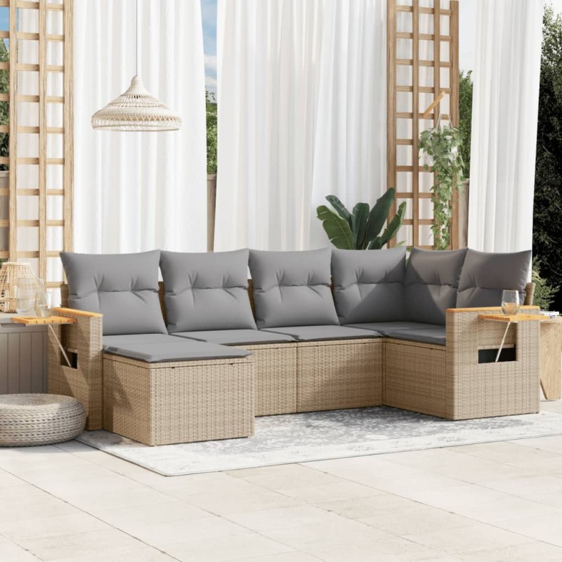 vidaXL 6-tlg. Garten-Sofagarnitur mit Kissen Beige Poly Rattan vidaXL 6-tlg. Garten-Sofagarnitur mit Kissen Beige Poly Rattan