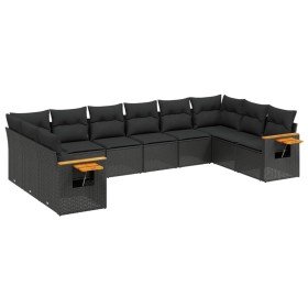 vidaXL 10-tlg. Garten-Sofagarnitur mit Kissen Schwarz Poly Rattan