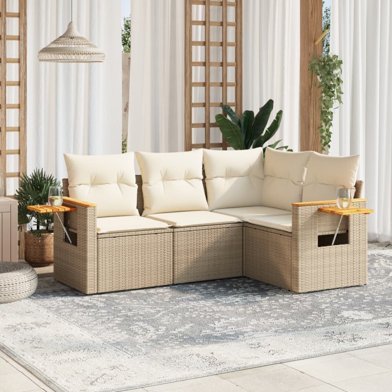 vidaXL 4-tlg. Garten-Sofagarnitur mit Kissen Beige Poly Rattan vidaXL 4-tlg. Garten-Sofagarnitur mit Kissen Beige Poly Rattan
