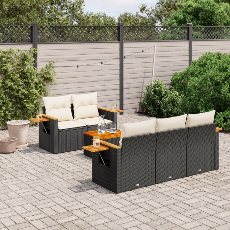 vidaXL 6-tlg. Garten-Sofagarnitur mit Kissen Schwarz Poly Rattan vidaXL 6-tlg. Garten-Sofagarnitur mit Kissen Schwarz Poly Rattan