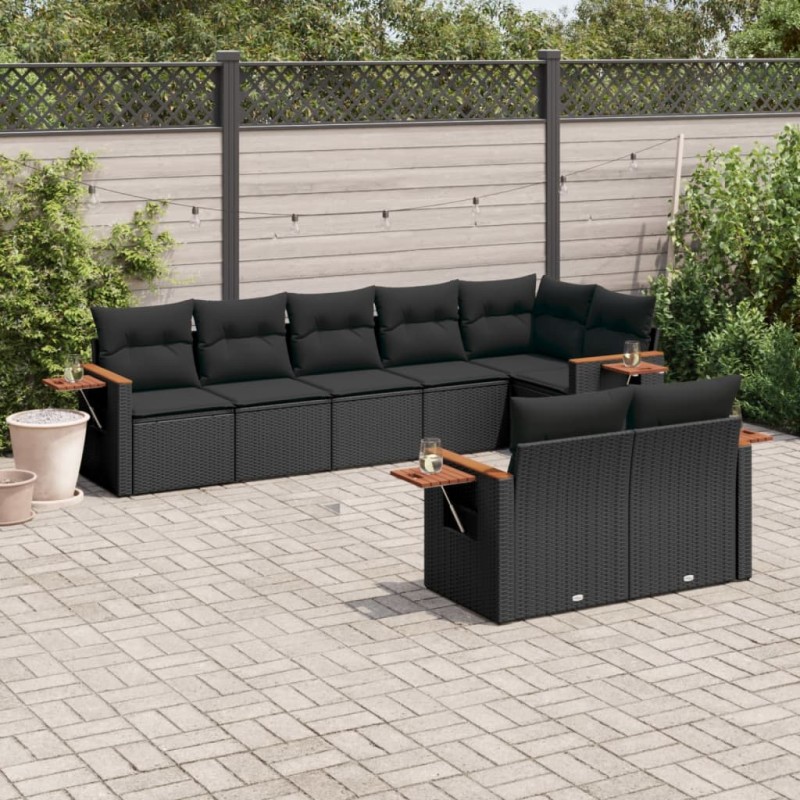 vidaXL 8-tlg. Garten-Sofagarnitur mit Kissen Schwarz Poly Rattan vidaXL 8-tlg. Garten-Sofagarnitur mit Kissen Schwarz Poly Rattan
