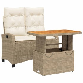 vidaXL 2-tlg. Garten-Essgruppe mit Kissen Beige Poly Rattan