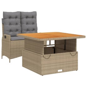 vidaXL 2-tlg. Garten-Essgruppe mit Kissen Beige Poly Rattan