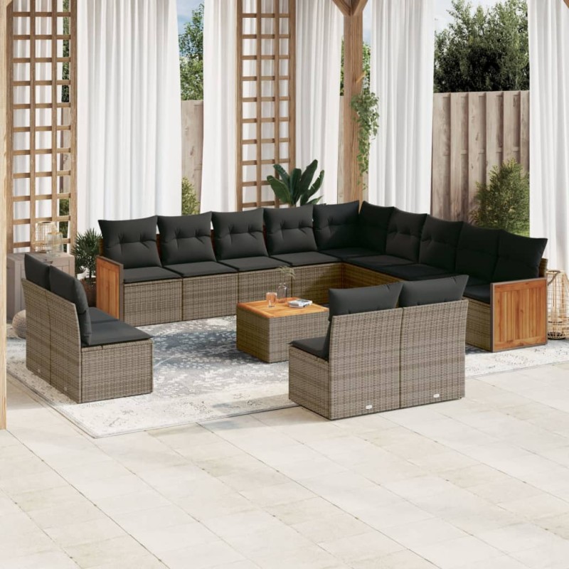 vidaXL 14-tlg. Garten-Sofagarnitur mit Kissen Grau Poly Rattan vidaXL 14-tlg. Garten-Sofagarnitur mit Kissen Grau Poly Rattan