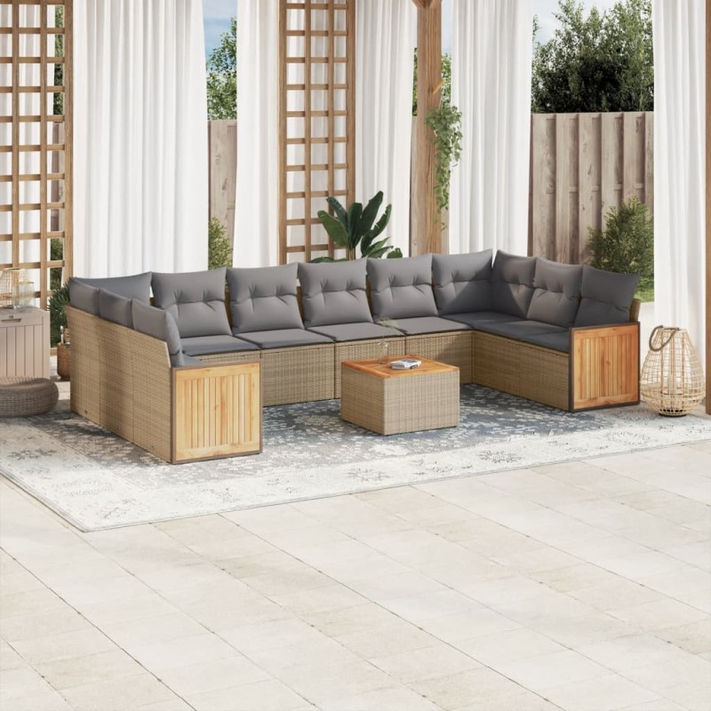vidaXL 11-tlg. Garten-Sofagarnitur mit Kissen Beige Poly Rattan vidaXL 11-tlg. Garten-Sofagarnitur mit Kissen Beige Poly Rattan