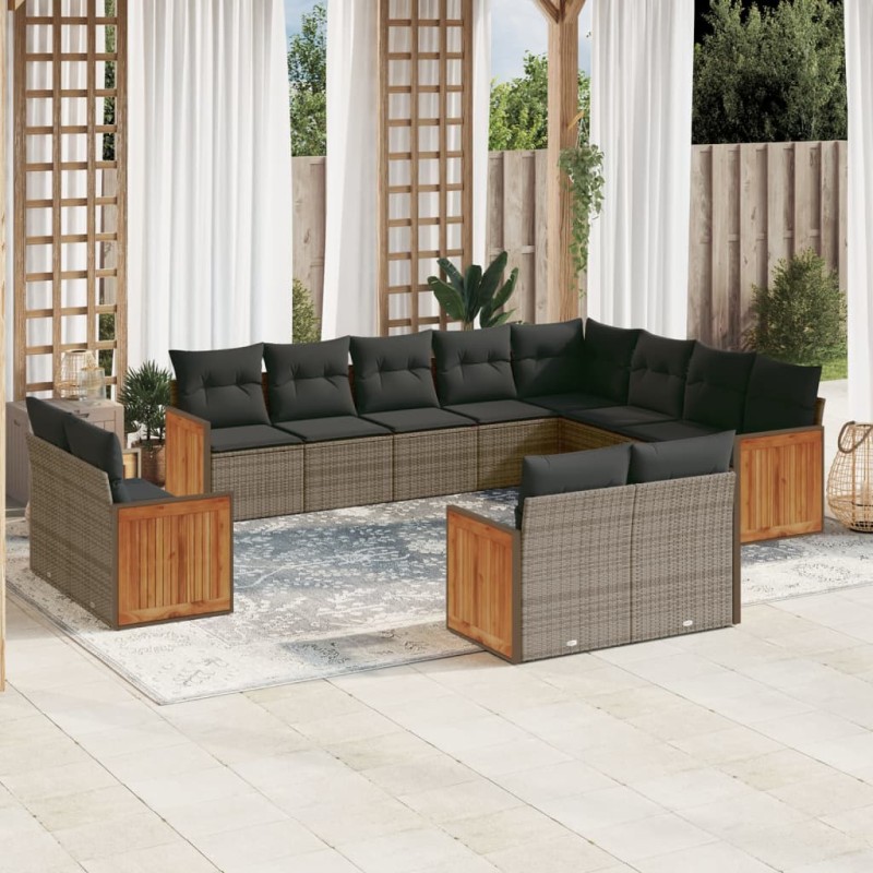 vidaXL 12-tlg. Garten-Sofagarnitur mit Kissen Grau Poly Rattan vidaXL 12-tlg. Garten-Sofagarnitur mit Kissen Grau Poly Rattan