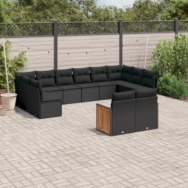 vidaXL 12-tlg. Garten-Sofagarnitur mit Kissen Schwarz Poly Rattan vidaXL 12-tlg. Garten-Sofagarnitur mit Kissen Schwarz Poly Rattan