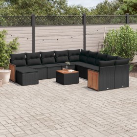 vidaXL 12-tlg. Garten-Sofagarnitur mit Kissen Schwarz Poly Rattan
