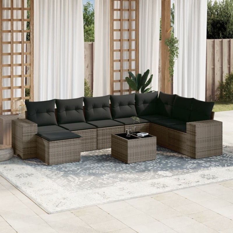 vidaXL 9-tlg. Garten-Sofagarnitur mit Kissen Grau Poly Rattan vidaXL 9-tlg. Garten-Sofagarnitur mit Kissen Grau Poly Rattan