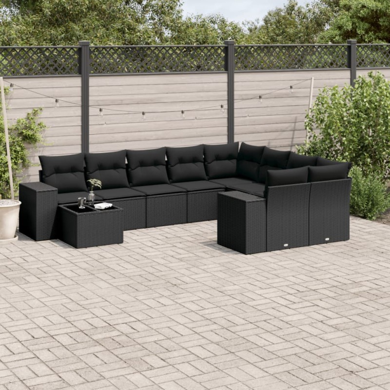 vidaXL 10-tlg. Garten-Sofagarnitur mit Kissen Schwarz Poly Rattan vidaXL 10-tlg. Garten-Sofagarnitur mit Kissen Schwarz Poly Rattan