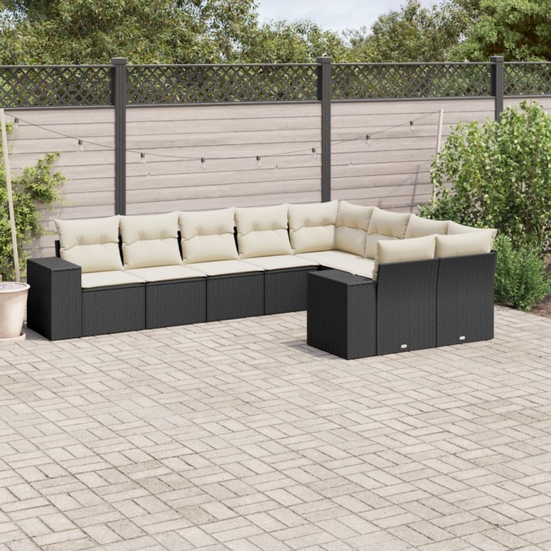 vidaXL 9-tlg. Garten-Sofagarnitur mit Kissen Schwarz Poly Rattan vidaXL 9-tlg. Garten-Sofagarnitur mit Kissen Schwarz Poly Rattan