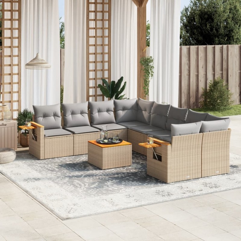 vidaXL 9-tlg. Garten-Sofagarnitur mit Kissen Beige Poly Rattan vidaXL 9-tlg. Garten-Sofagarnitur mit Kissen Beige Poly Rattan