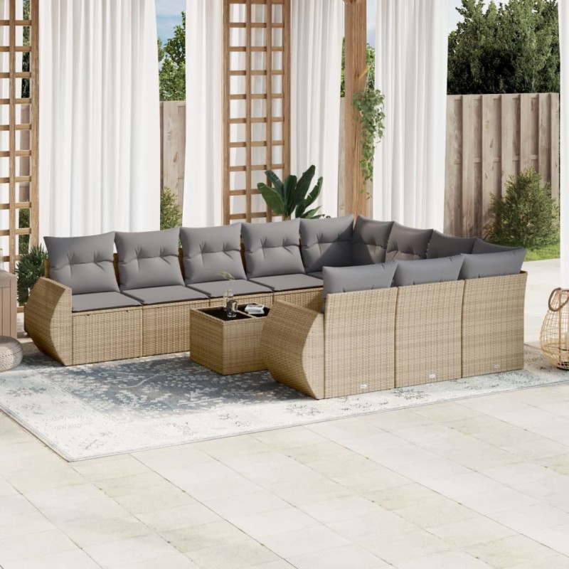 vidaXL 11-tlg. Garten-Sofagarnitur mit Kissen Beige Poly Rattan vidaXL 11-tlg. Garten-Sofagarnitur mit Kissen Beige Poly Rattan