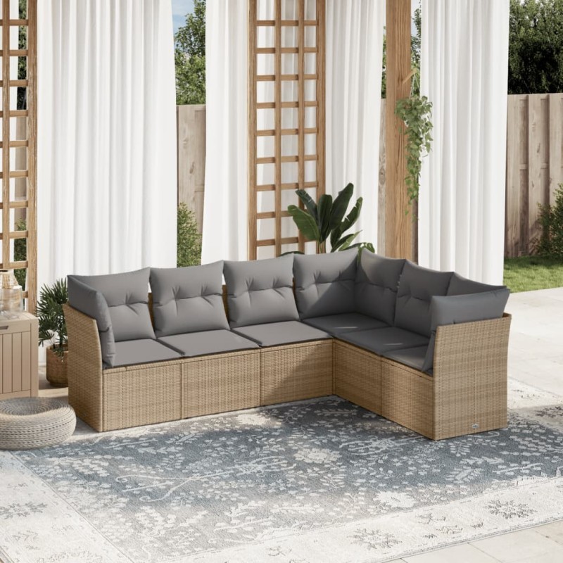 vidaXL 6-tlg. Garten-Sofagarnitur mit Kissen Beige Poly Rattan vidaXL 6-tlg. Garten-Sofagarnitur mit Kissen Beige Poly Rattan