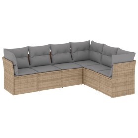 vidaXL 6-tlg. Garten-Sofagarnitur mit Kissen Beige Poly Rattan