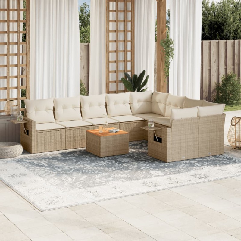 vidaXL 10-tlg. Garten-Sofagarnitur mit Kissen Beige Poly Rattan vidaXL 10-tlg. Garten-Sofagarnitur mit Kissen Beige Poly Rattan