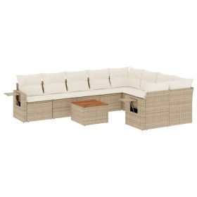 vidaXL 10-tlg. Garten-Sofagarnitur mit Kissen Beige Poly Rattan