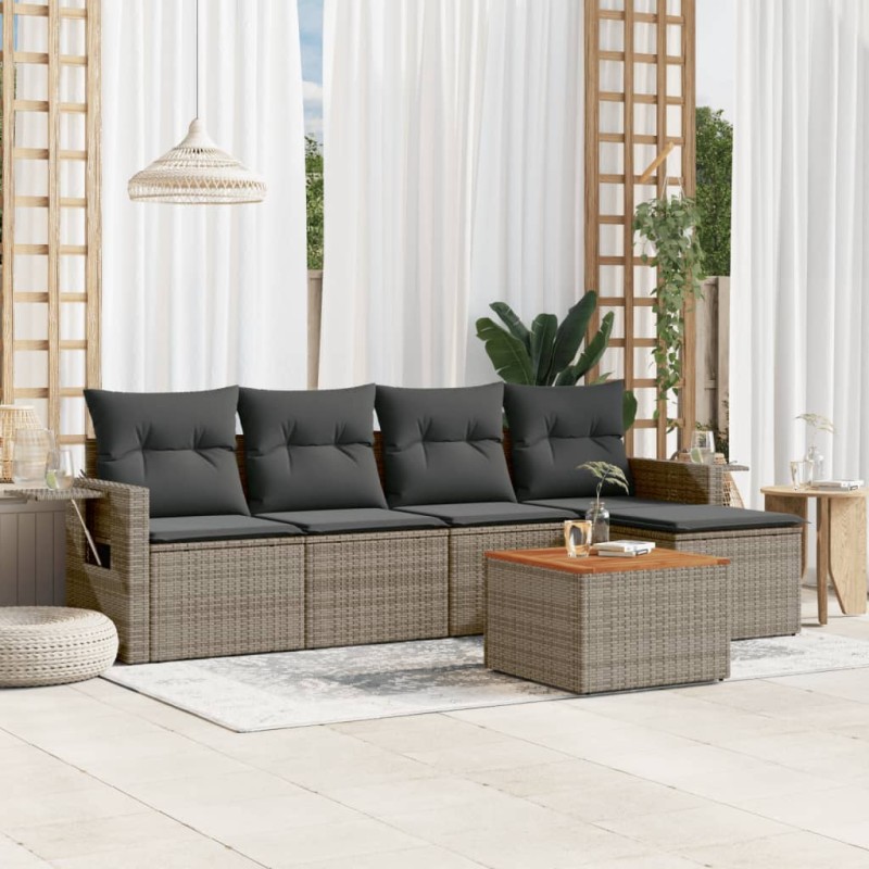 vidaXL 6-tlg. Garten-Sofagarnitur mit Kissen Grau Poly Rattan vidaXL 6-tlg. Garten-Sofagarnitur mit Kissen Grau Poly Rattan