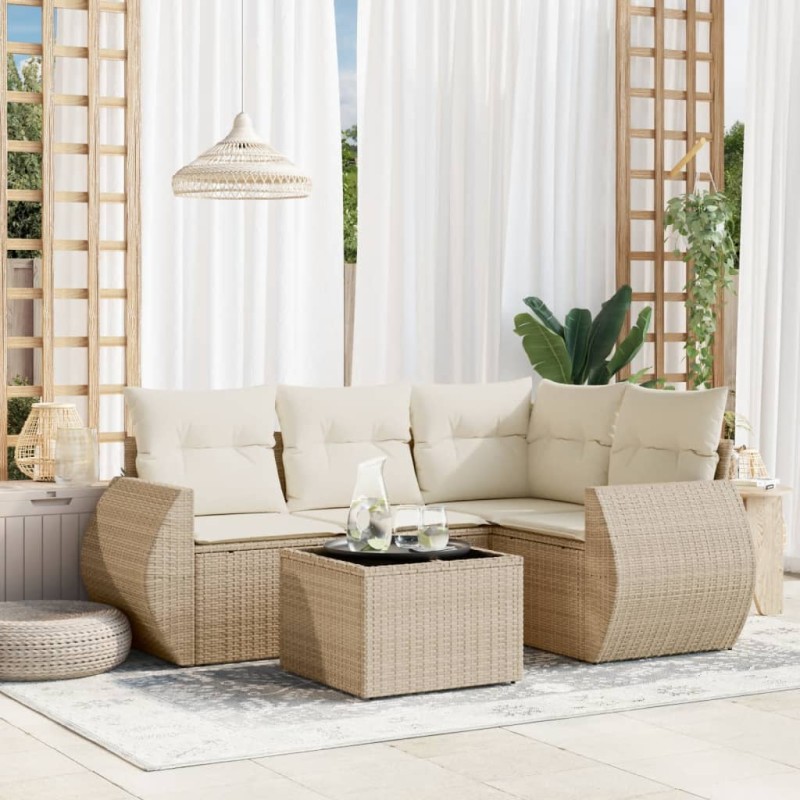 vidaXL 5-tlg. Garten-Sofagarnitur mit Kissen Beige Poly Rattan vidaXL 5-tlg. Garten-Sofagarnitur mit Kissen Beige Poly Rattan