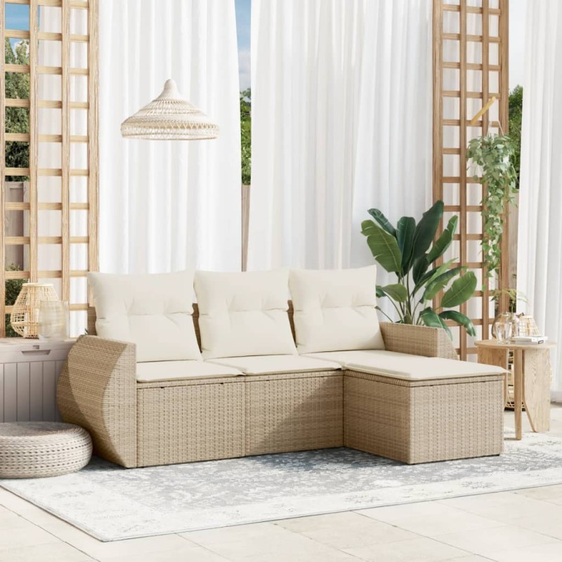 vidaXL 4-tlg. Garten-Sofagarnitur mit Kissen Beige Poly Rattan vidaXL 4-tlg. Garten-Sofagarnitur mit Kissen Beige Poly Rattan