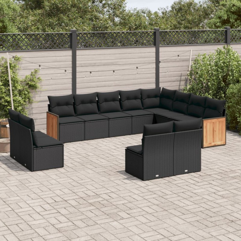 vidaXL 12-tlg. Garten-Sofagarnitur mit Kissen Schwarz Poly Rattan vidaXL 12-tlg. Garten-Sofagarnitur mit Kissen Schwarz Poly Rattan
