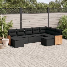 vidaXL 9-tlg. Garten-Sofagarnitur mit Kissen Schwarz Poly Rattan