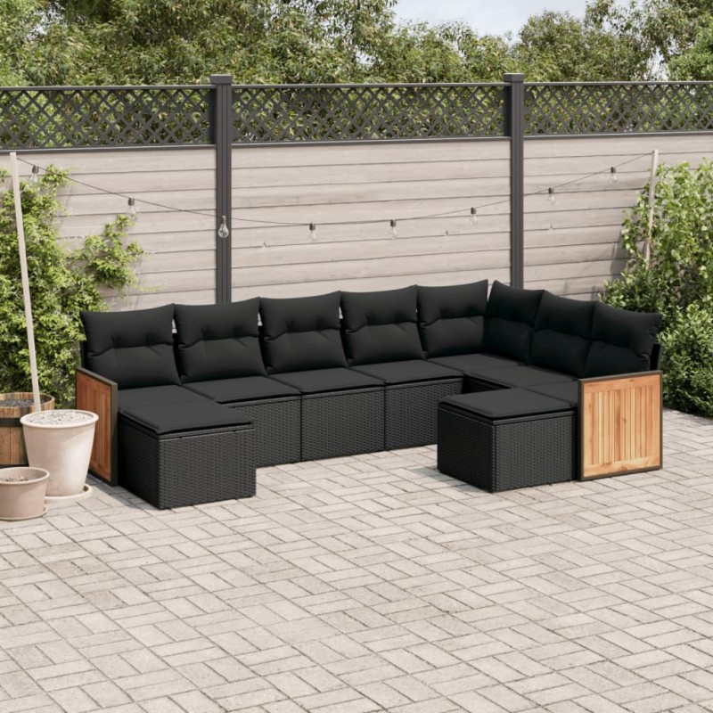 vidaXL 9-tlg. Garten-Sofagarnitur mit Kissen Schwarz Poly Rattan vidaXL 9-tlg. Garten-Sofagarnitur mit Kissen Schwarz Poly Rattan