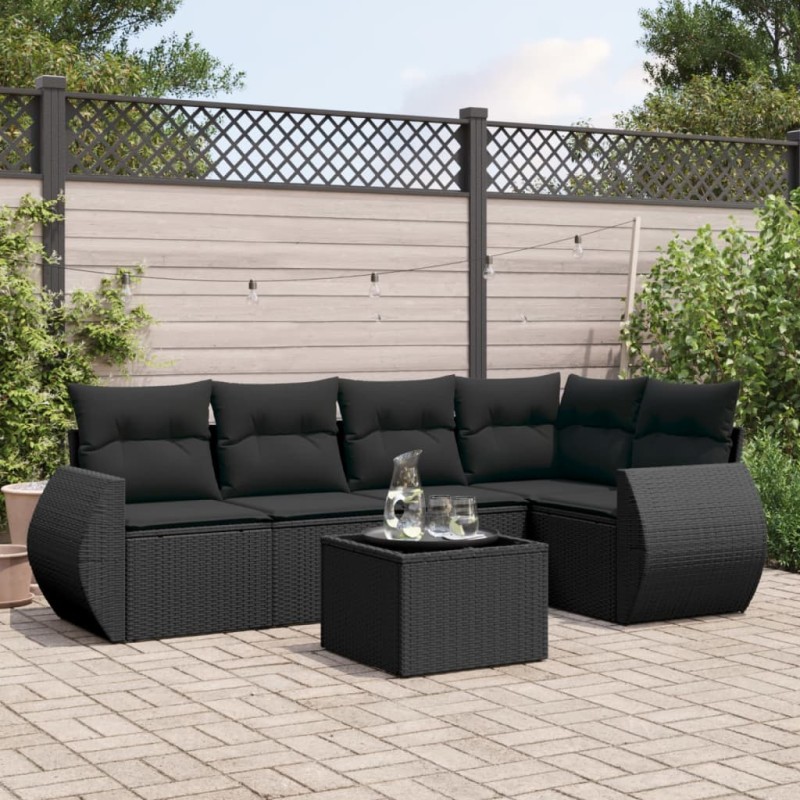 vidaXL 6-tlg. Garten-Sofagarnitur mit Kissen Schwarz Poly Rattan vidaXL 6-tlg. Garten-Sofagarnitur mit Kissen Schwarz Poly Rattan