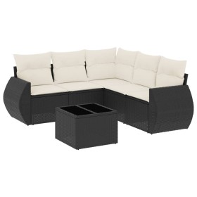 vidaXL 6-tlg. Garten-Sofagarnitur mit Kissen Schwarz Poly Rattan