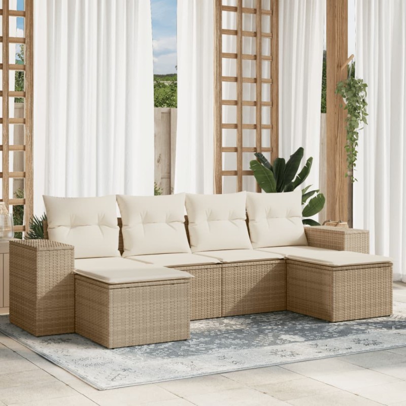 vidaXL 6-tlg. Garten-Sofagarnitur mit Kissen Beige Poly Rattan vidaXL 6-tlg. Garten-Sofagarnitur mit Kissen Beige Poly Rattan