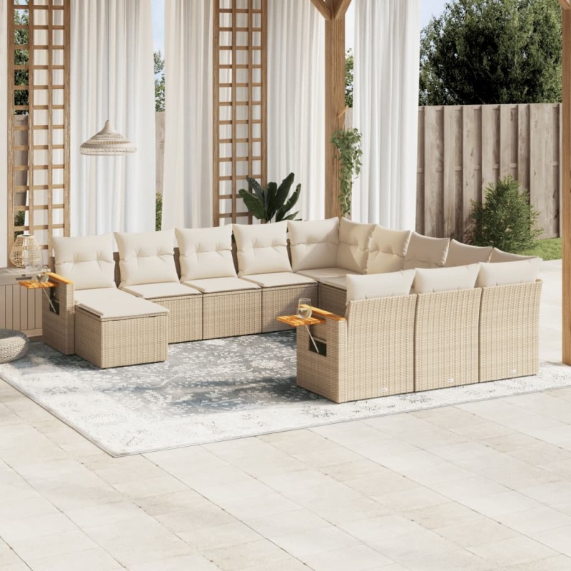vidaXL 11-tlg. Garten-Sofagarnitur mit Kissen Beige Poly Rattan vidaXL 11-tlg. Garten-Sofagarnitur mit Kissen Beige Poly Rattan