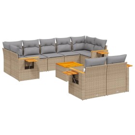 vidaXL 10-tlg. Garten-Sofagarnitur mit Kissen Beige Poly Rattan