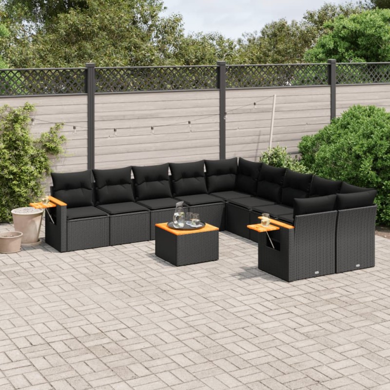 vidaXL 11-tlg. Garten-Sofagarnitur mit Kissen Schwarz Poly Rattan vidaXL 11-tlg. Garten-Sofagarnitur mit Kissen Schwarz Poly Rattan