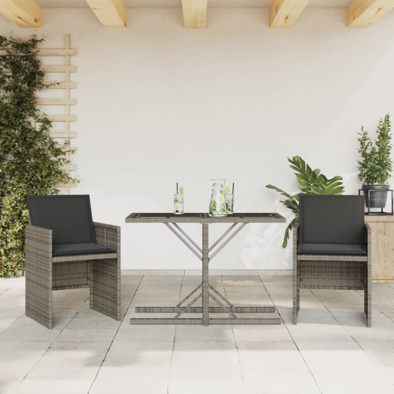 vidaXL 3-tlg. Bistro-Set mit Kissen Grau Poly Rattan vidaXL 3-tlg. Bistro-Set mit Kissen Grau Poly Rattan