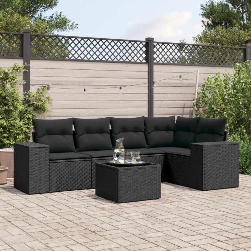 vidaXL 6-tlg. Garten-Sofagarnitur mit Kissen Schwarz Poly Rattan vidaXL 6-tlg. Garten-Sofagarnitur mit Kissen Schwarz Poly Rattan