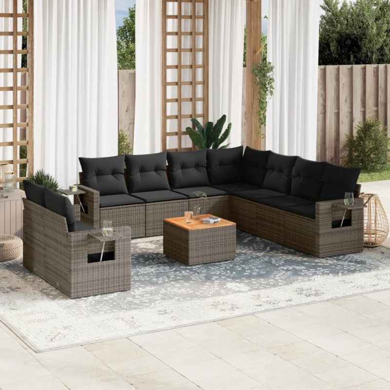 vidaXL 10-tlg. Garten-Sofagarnitur mit Kissen Grau Poly Rattan vidaXL 10-tlg. Garten-Sofagarnitur mit Kissen Grau Poly Rattan