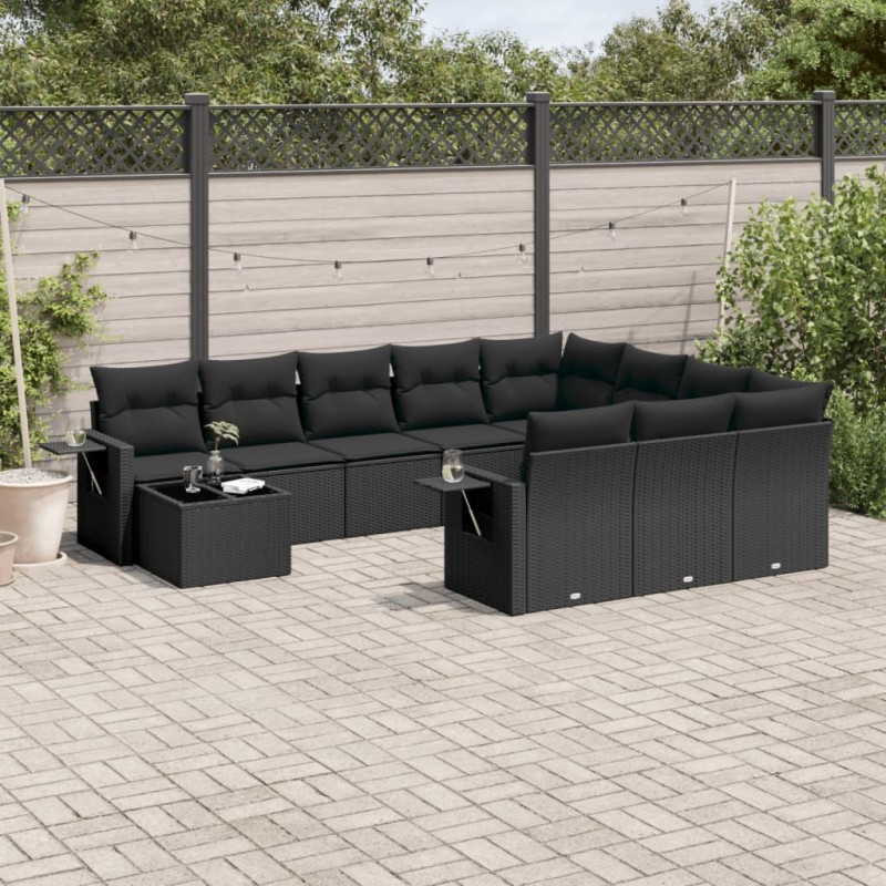 vidaXL 11-tlg. Garten-Sofagarnitur mit Kissen Schwarz Poly Rattan vidaXL 11-tlg. Garten-Sofagarnitur mit Kissen Schwarz Poly Rattan