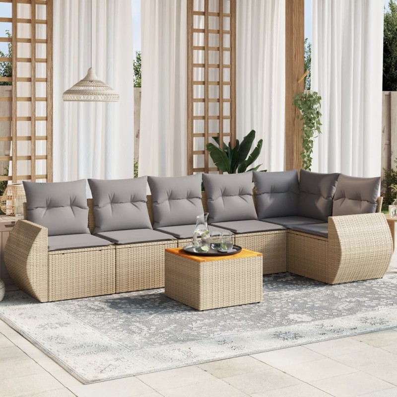 vidaXL 7-tlg. Garten-Sofagarnitur mit Kissen Beige Poly Rattan vidaXL 7-tlg. Garten-Sofagarnitur mit Kissen Beige Poly Rattan